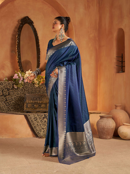 Murmurous Blue Pure Banarasi Silk Saree With Amazing Blouse Piece
