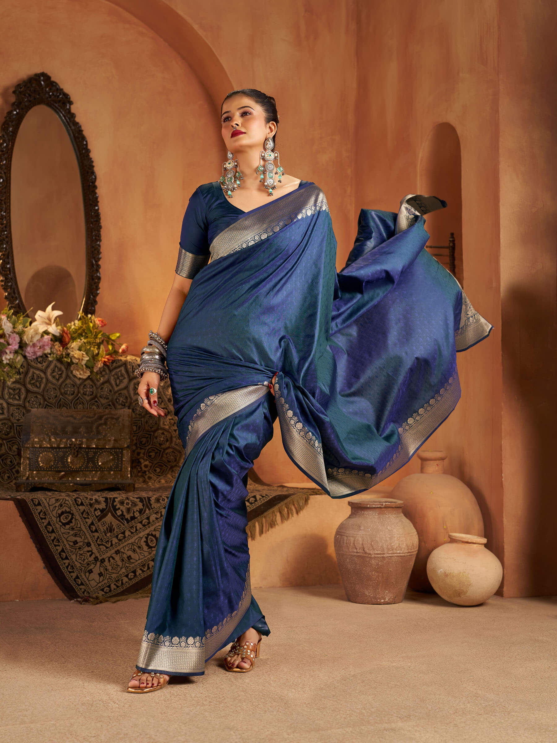 Murmurous Blue Pure Banarasi Silk Saree With Amazing Blouse Piece