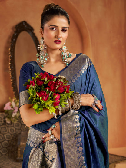 Murmurous Blue Pure Banarasi Silk Saree With Amazing Blouse Piece
