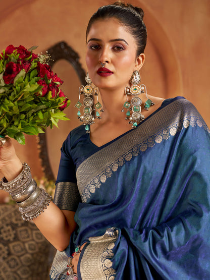 Murmurous Blue Pure Banarasi Silk Saree With Amazing Blouse Piece