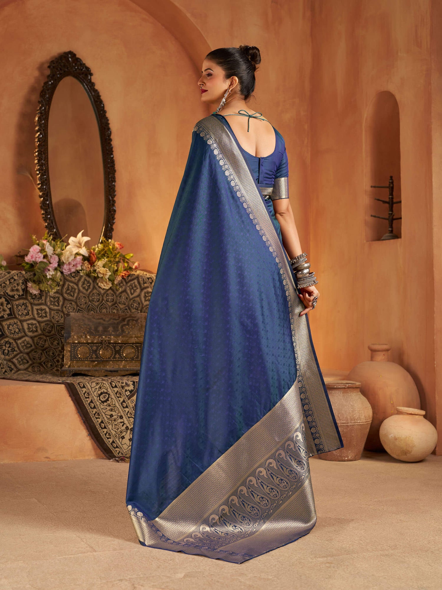 Murmurous Blue Pure Banarasi Silk Saree With Amazing Blouse Piece