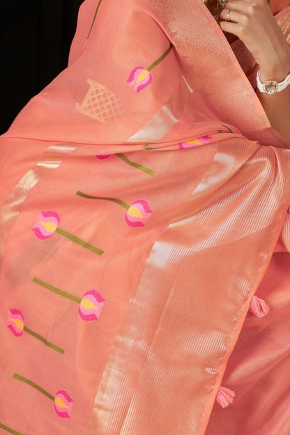 Fugacious Peach Cotton Silk Saree With Sophisticated Blouse Piece