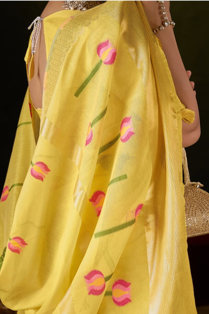 Inspiring Yellow Cotton Silk Saree With Sizzling Blouse Piece