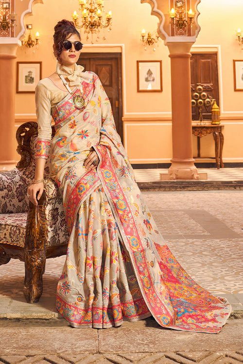 Load image into Gallery viewer, Elegant Beige Linen Silk Saree With Surpassing Blouse Piece
