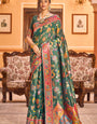 Extraordinary Dark Green Linen Silk Saree With Ethnic Blouse Piece