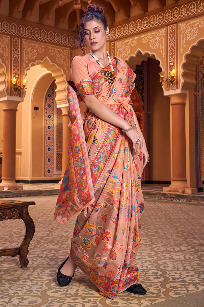 Outstanding Peach Soft Silk Saree With Intricate Blouse Piece –  LajreeDesigner