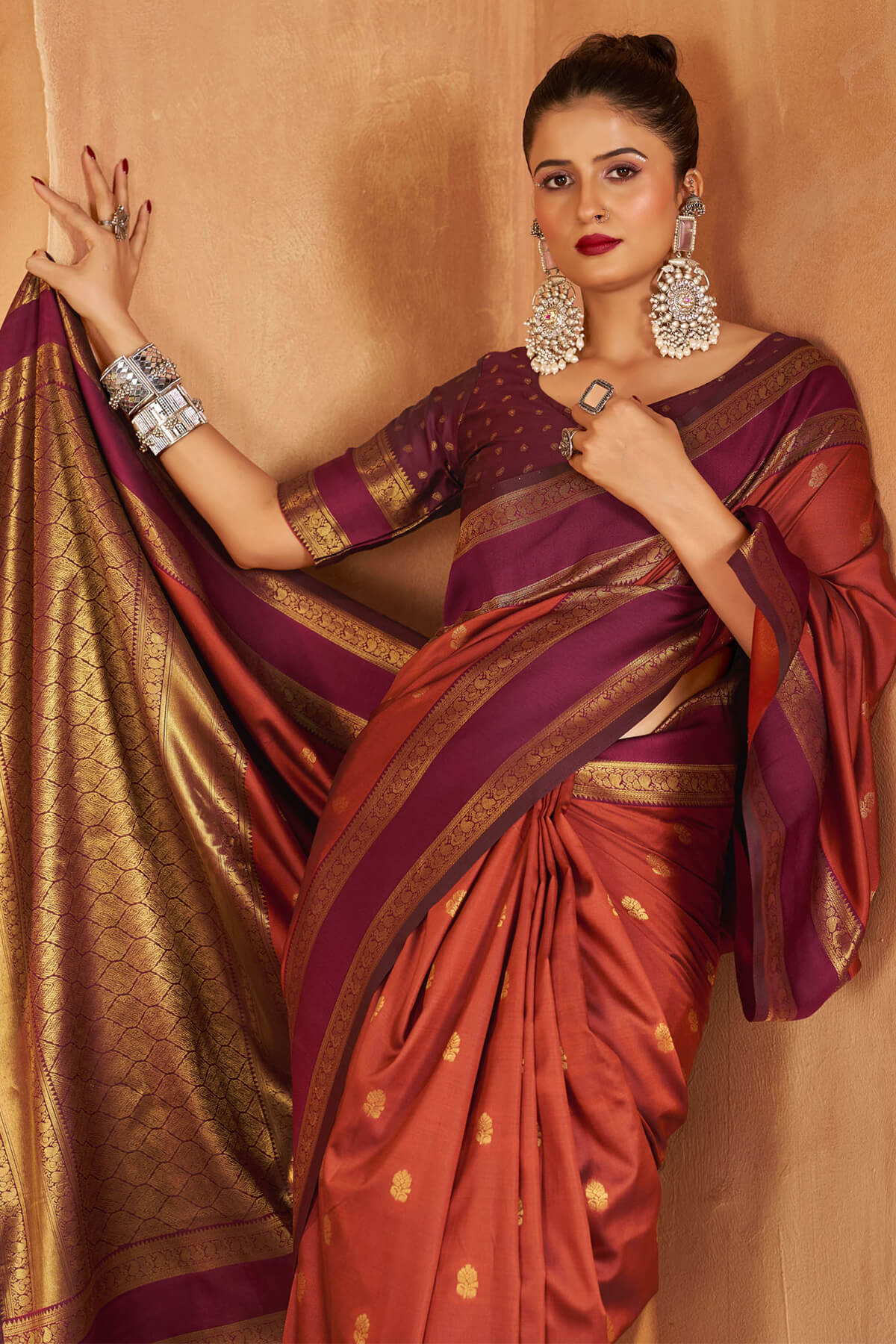 Jazzy Orange Pure Zari Weaving Banarasi Silk Saree With Stunning Blouse Piece