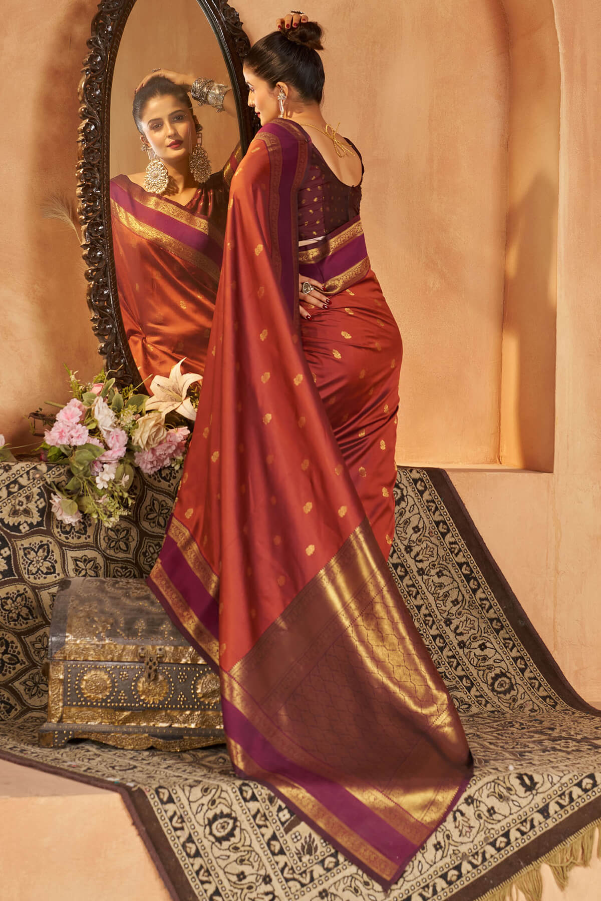 Jazzy Orange Pure Zari Weaving Banarasi Silk Saree With Stunning Blouse Piece