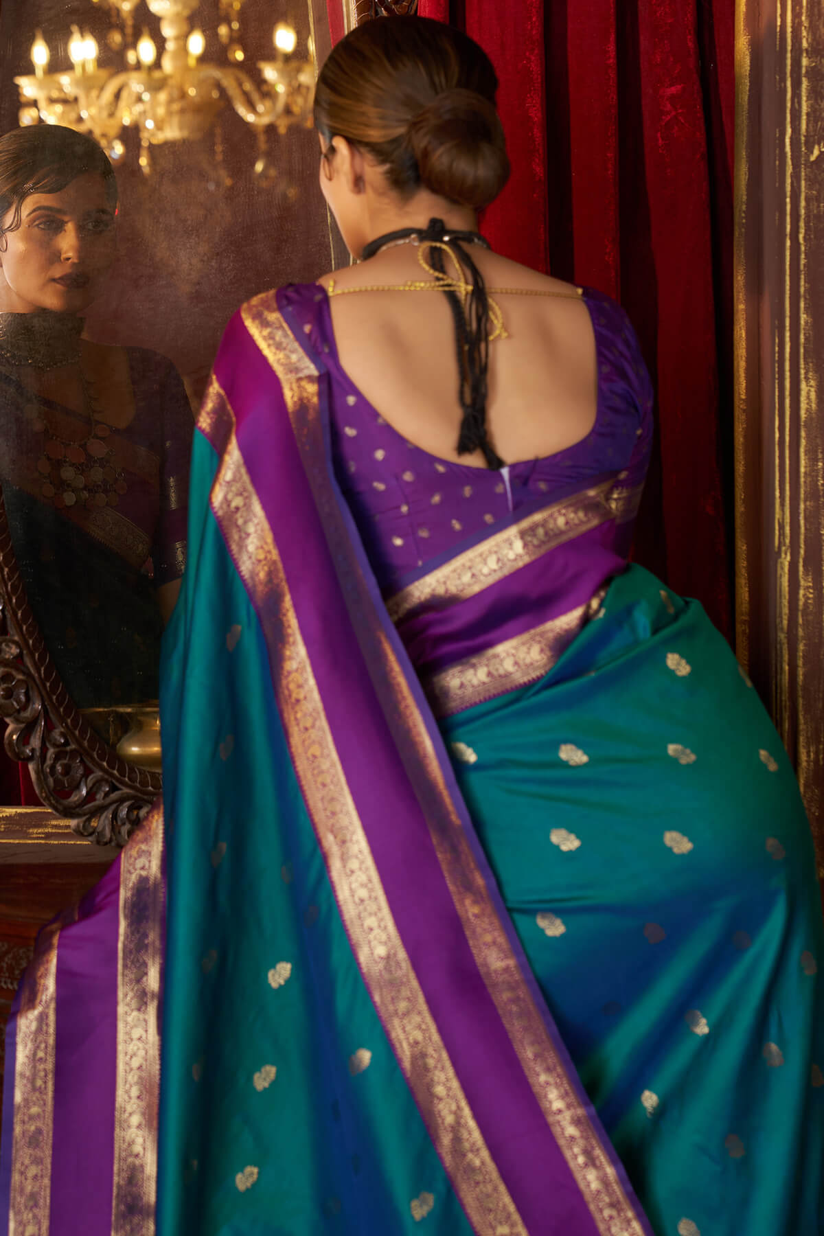 Grandiose Rama Pure Zari Weaving Banarasi Silk Saree With Stunner Blouse Piece