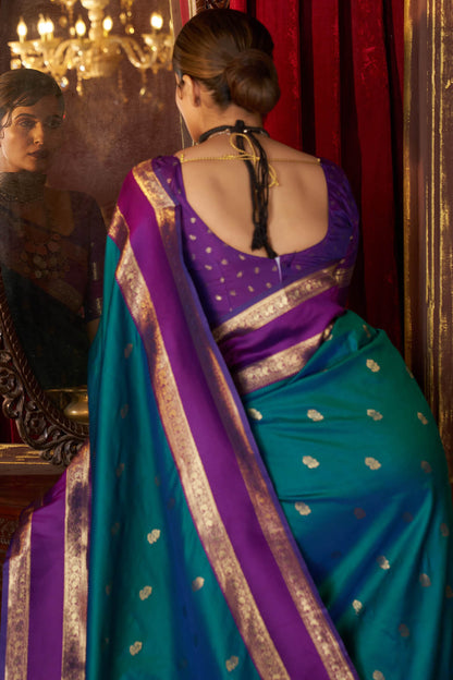 Grandiose Rama Pure Zari Weaving Banarasi Silk Saree With Stunner Blouse Piece