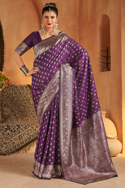 Alluring Purple Pure Banarasi Silk Saree With Sempiternal Blouse Piece