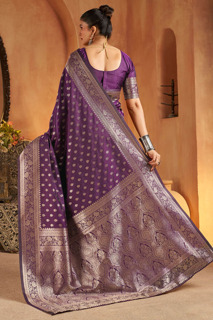 Alluring Purple Pure Banarasi Silk Saree With Sempiternal Blouse Piece
