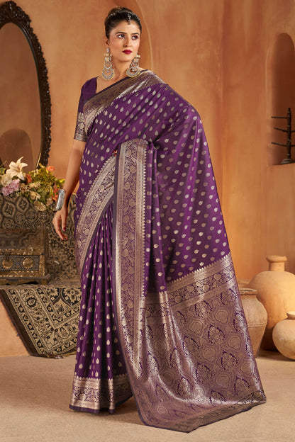 Alluring Purple Pure Banarasi Silk Saree With Sempiternal Blouse Piece