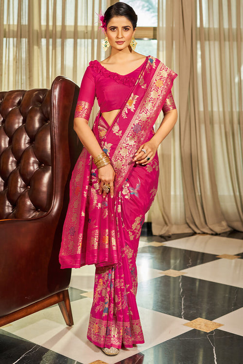 Load image into Gallery viewer, Sizzling Dark Pink Soft Banarasi Silk Saree With Staring Blouse Piece
