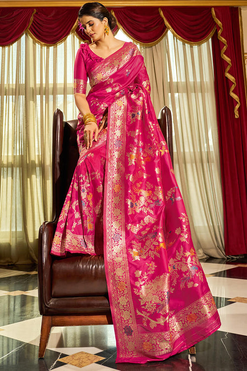 Load image into Gallery viewer, Sizzling Dark Pink Soft Banarasi Silk Saree With Staring Blouse Piece
