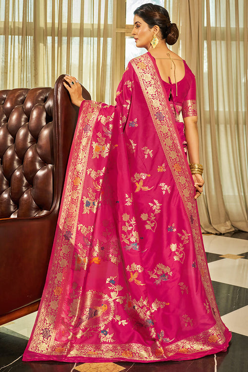 Load image into Gallery viewer, Sizzling Dark Pink Soft Banarasi Silk Saree With Staring Blouse Piece
