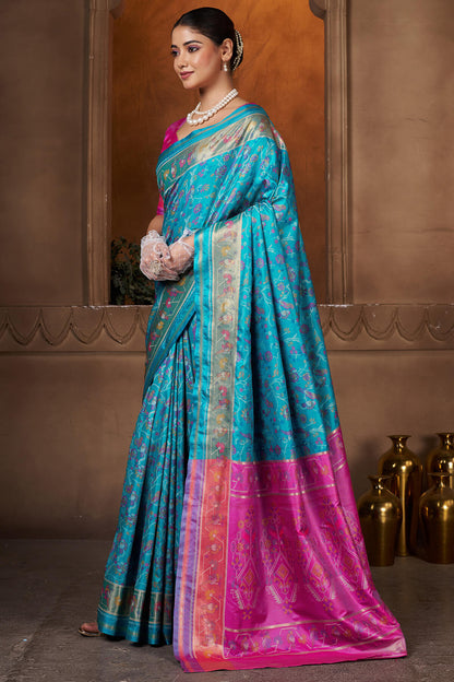 Seraglio Firozi Paithani Silk Saree With Groovy Blouse Piece