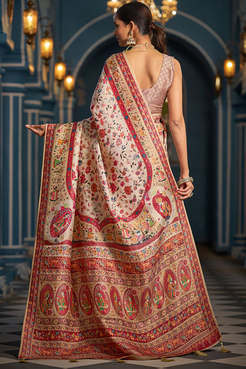 Load image into Gallery viewer, Capricious Beige Pashmina Saree With Felicitous Blouse Piece
