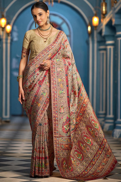 Resplendent Grey Pashmina Saree With Enigmatic Blouse Piece