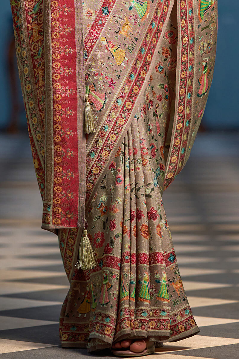 Resplendent Grey Pashmina Saree With Enigmatic Blouse Piece