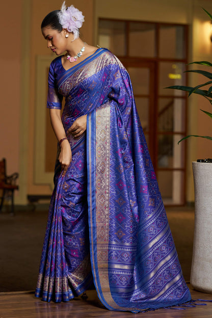 Confounding Royal Blue Pure Zari Weaving Banarasi Silk Saree With Nemesis Blouse Piece