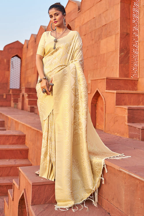 Load image into Gallery viewer, Serendipity Beige Soft Banarasi Silk Saree With Pleasurable Blouse Piece
