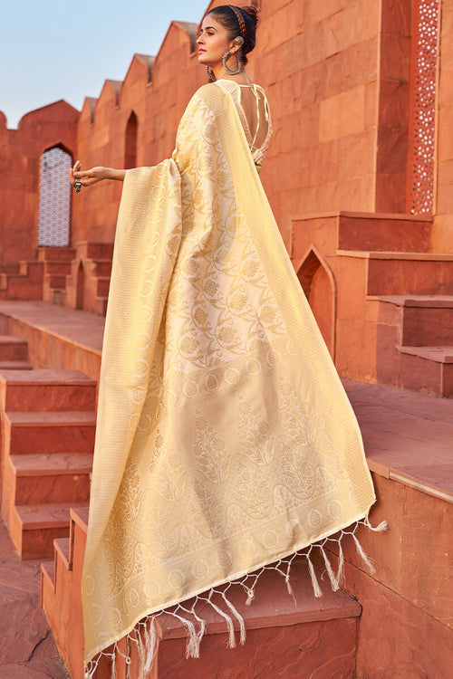 Load image into Gallery viewer, Serendipity Beige Soft Banarasi Silk Saree With Pleasurable Blouse Piece
