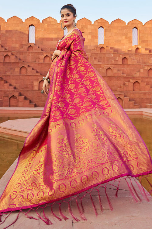 Load image into Gallery viewer, Fragrant Dark Pink Soft Banarasi Silk Saree With Profuse Blouse Piece
