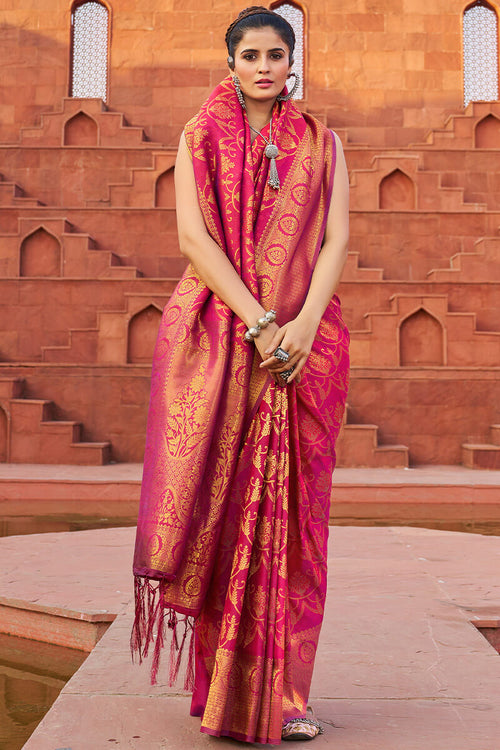 Load image into Gallery viewer, Fragrant Dark Pink Soft Banarasi Silk Saree With Profuse Blouse Piece
