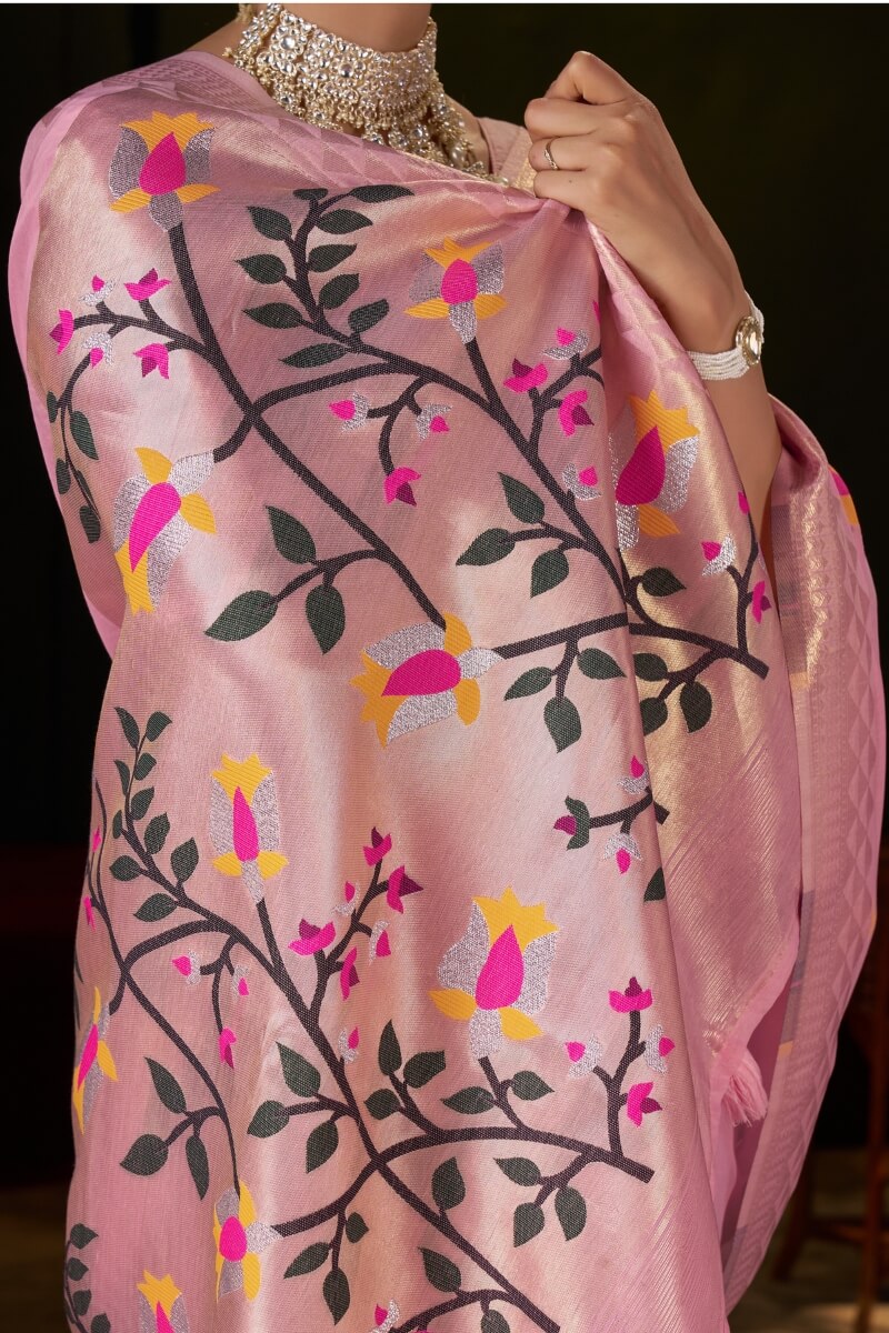 Incomparable Pink Cotton Silk Saree With Unequalled Blouse Piece
