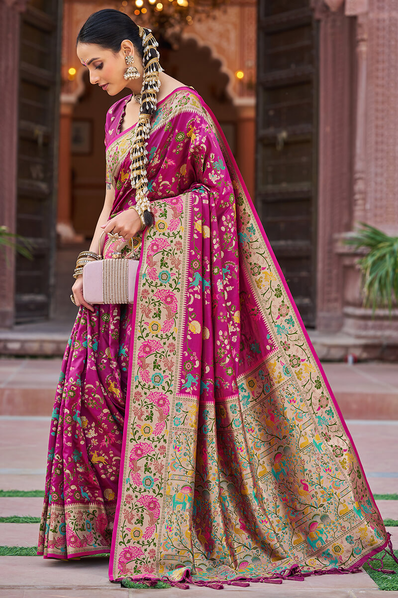 Appealing Magenta Paithani Silk Saree With Enthralling Blouse Piece