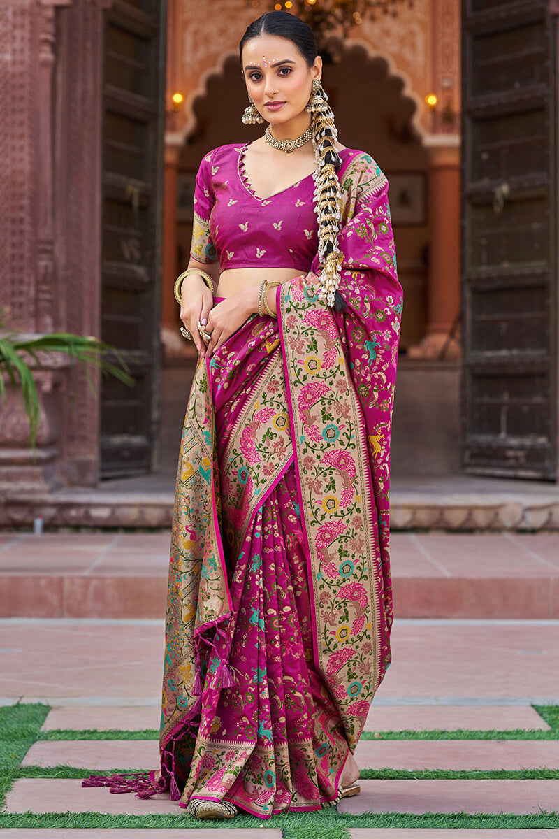 Appealing Magenta Paithani Silk Saree With Enthralling Blouse Piece