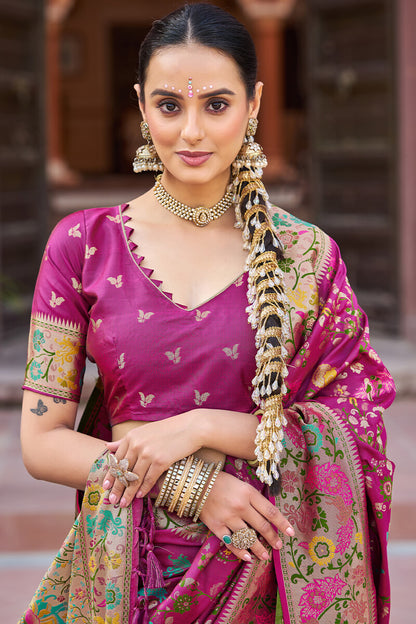 Appealing Magenta Paithani Silk Saree With Enthralling Blouse Piece