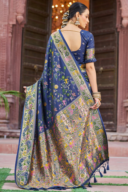 Ratatouille Navy Blue Paithani Silk Saree With Lagniappe Blouse Piece