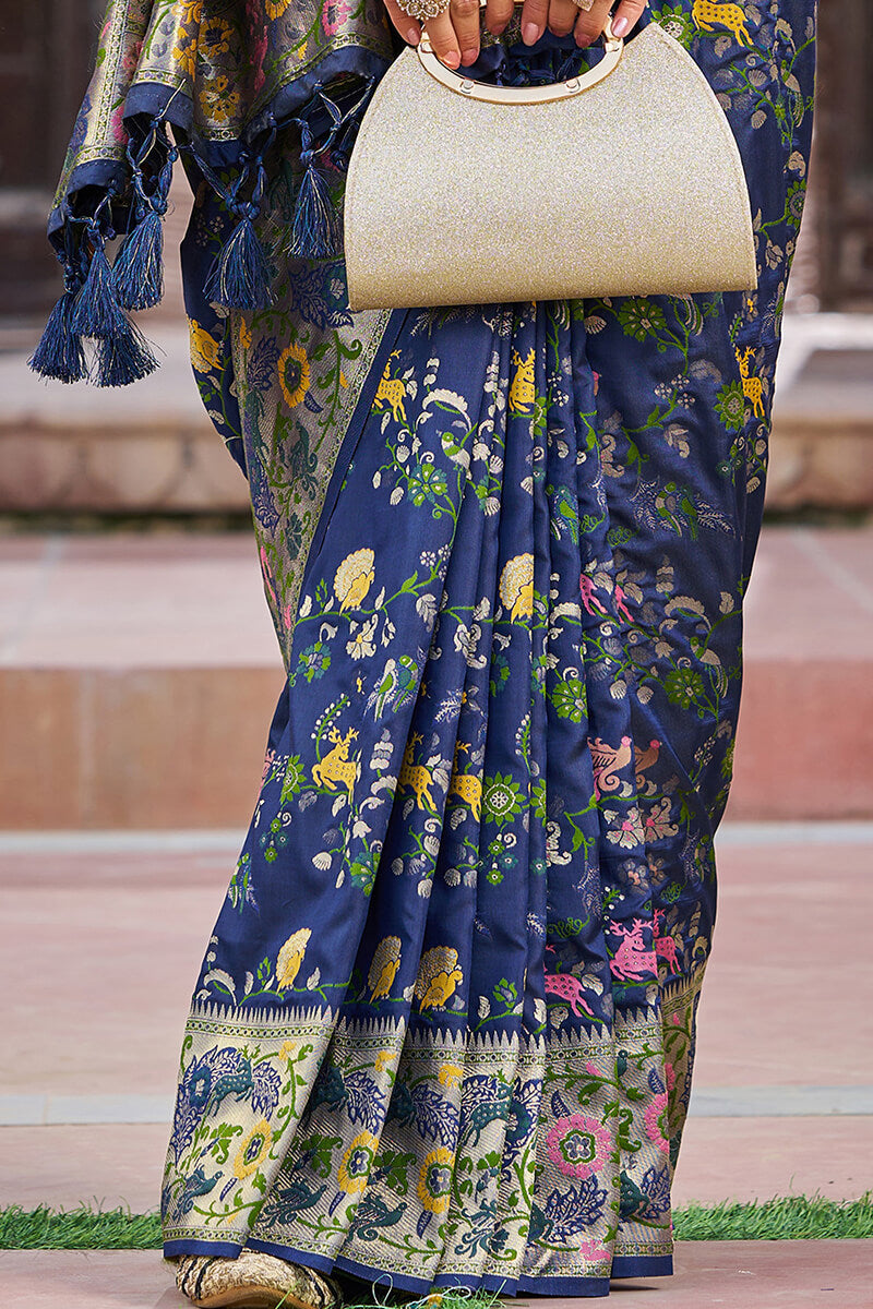 Ratatouille Navy Blue Paithani Silk Saree With Lagniappe Blouse Piece