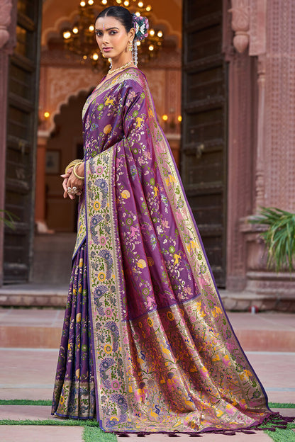 Scrupulous Purple Paithani Silk Saree With Skinny Blouse Piece