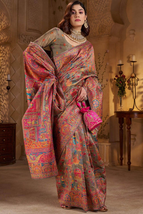 Load image into Gallery viewer, Demanding Grey Pashmina Saree With Super classy Blouse Piece
