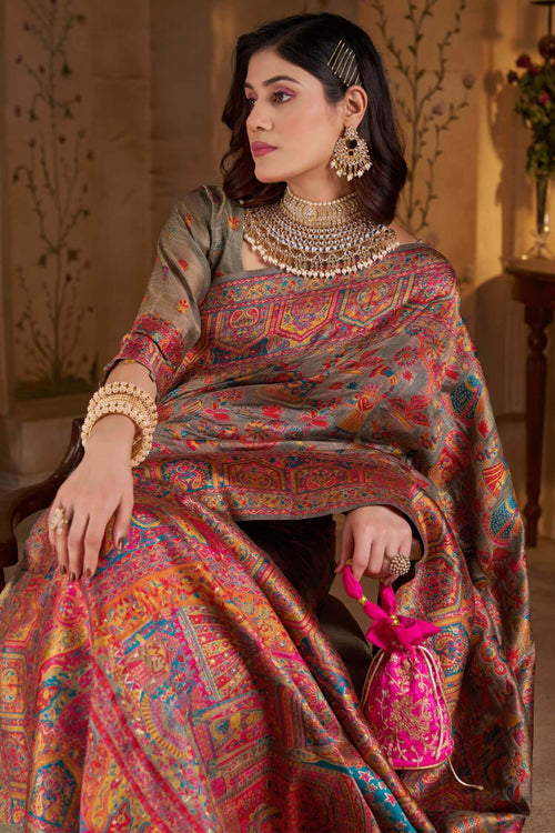 Load image into Gallery viewer, Demanding Grey Pashmina Saree With Super classy Blouse Piece
