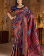 Diaphanous Navy Blue Pashmina Saree With Sumptuous Blouse Piece