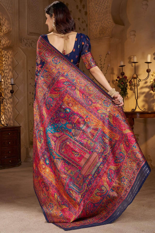 Load image into Gallery viewer, Diaphanous Navy Blue Pashmina Saree With Sumptuous Blouse Piece
