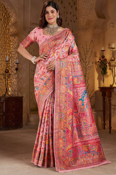 Vestigial Pink Pashmina Saree With Hypnotic Blouse Piece