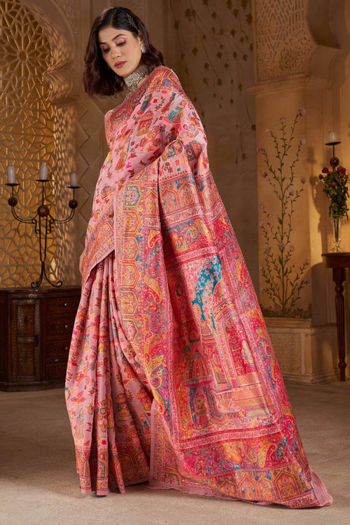 Load image into Gallery viewer, Vestigial Pink Pashmina Saree With Hypnotic Blouse Piece
