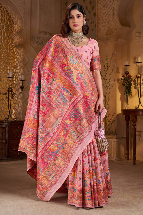 Load image into Gallery viewer, Vestigial Pink Pashmina Saree With Hypnotic Blouse Piece
