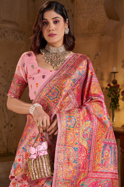 Vestigial Pink Pashmina Saree With Hypnotic Blouse Piece