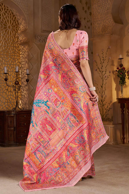 Vestigial Pink Pashmina Saree With Hypnotic Blouse Piece