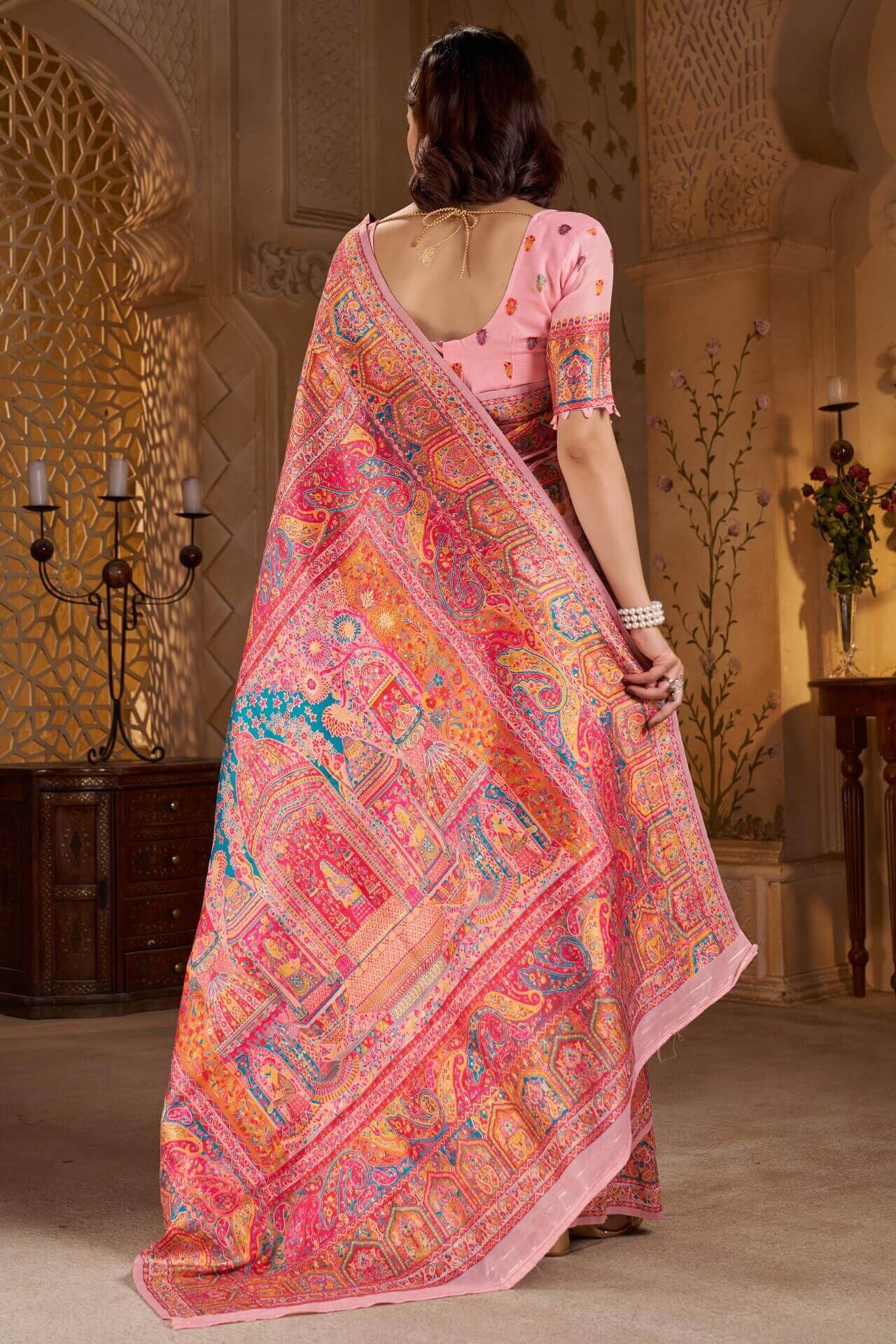 Vestigial Pink Pashmina Saree With Hypnotic Blouse Piece