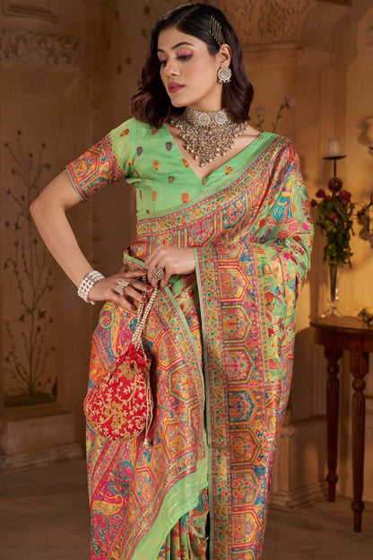 Demesne Pista Pashmina Saree With Classy Blouse Piece