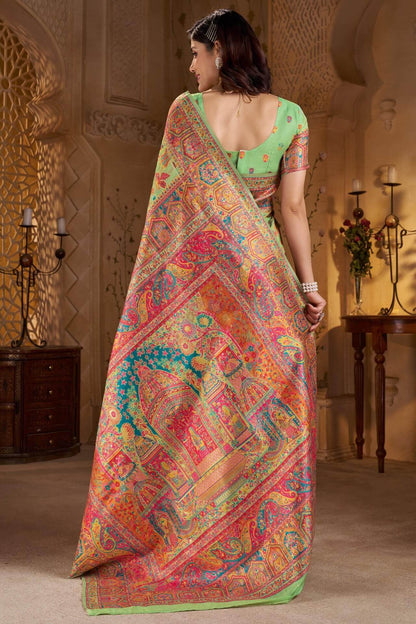 Demesne Pista Pashmina Saree With Classy Blouse Piece
