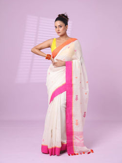 Phenomenal Off White Handloom Cotton Silk Saree With Evanescent Blouse Piece