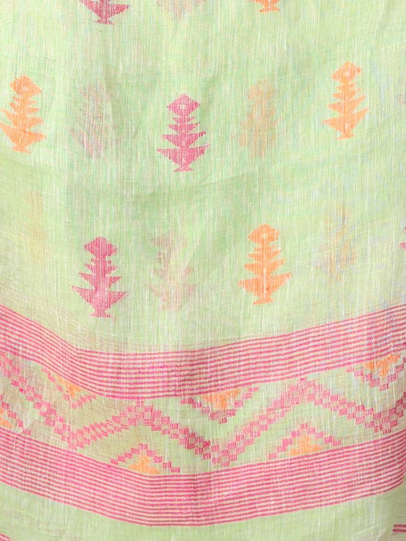 Comely Pista Handloom Cotton Silk Saree With Quintessential Blouse Piece